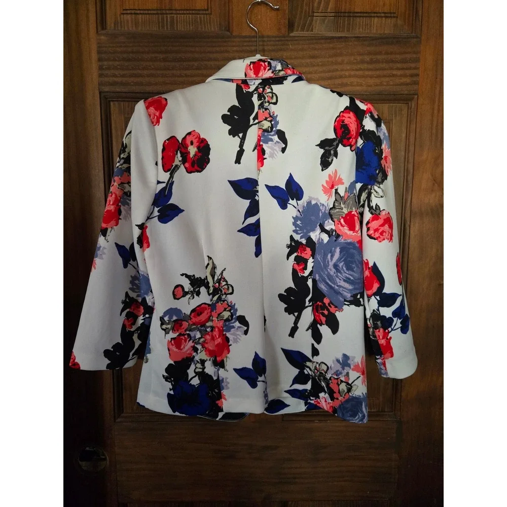 NYCC New York Clothing Co Floral Blazer White Red Blue 3/4 Sleeve Size S